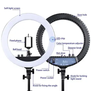 Lampu cincin LED swafoto Studio foto, alat penerangan ponsel dengan penahan ponsel untuk siaran langsung Youtube, lampu kamera cermin rias