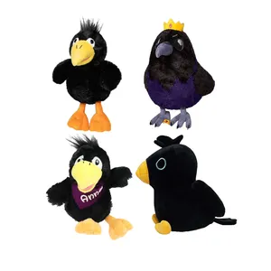 优质逼真毛绒野生动物鸟黑乌鸦毛绒玩具软乌鸦定制图案个性化标志