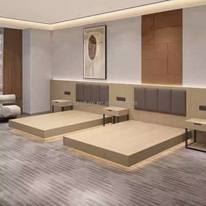 Low Cost 3 Star Hotel Bedroom Sets Wood <b>Frame</b> Single <b>Twin</b> Tatami <b>Bed</b> With Upholstered Headboard Nightstand Wardrobe & TV Cabinet - Product Image 6