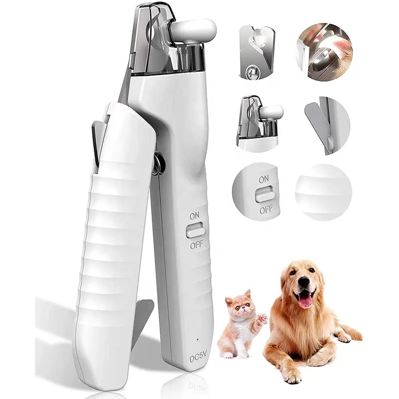 Durable Sharp Blades Pet Dog Cat Nail Clippers USB Charge Pet Nail Clippers with LED Light