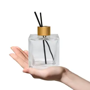 Nuovo contenitore in vetro con diffusore a bastoncini per bottiglia di aromaterapia da 100ml in stile quadrato di Design
