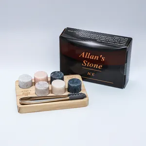 Vendita calda whisky ice stones chilling-stones gift set 9 pezzi natural marble rocks whisky stone con scatola dei colori