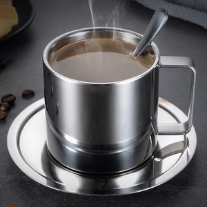 Set di Tazze da Caffè in Acciaio Inox 304 a Doppia Parete Isolate con Piattino e Cucchiaino per Espresso Caldo e Freddo, Latte, Cappuccino, Tè al Latte - Product Image 2