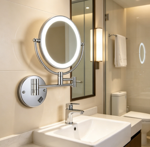 Wall-Mounted <b>Round</b> LED Makeup <b>Mirror</b> <b>With</b> Touch Switch Metal Frame Adjustable Modern Design For Bathroom - Product Image 3