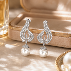 Boucles d'oreilles florales en perles avec ailes d'ange, ornements élégants pour dîner, cadeaux pour femmes - Product Image 1