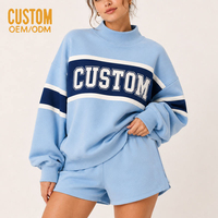 Ensemble survêtement décontracté de haute qualité pour femme, sweat-shirt oversize à col montant imprimé à blocs de couleur et rayures, avec short à rayures latérales