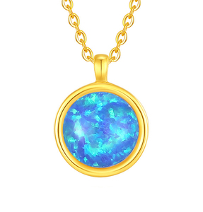 Collar Minimalista con Colgante de Ópalo Azul Redondo, Chapado en Oro sobre Plata de Ley S925, para Uso Diario de Mujeres - Product Image 1