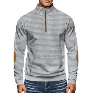 Otoño de los hombres de manga larga patrón sólido pulóver cuello alto sudadera media cremallera pequeño cuadrado Jacquard diseño terciopelo Sudadera con capucha - Product Image 1