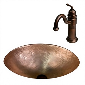 Lavabo de salle de bains encastré en cuivre martelé - Product Image 1