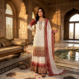 Magnifique Robe Ethnique Moderne en Faux Georgette Lourde, Style Sharara Indien et Pakistanais, Idéale pour Mariages et Soirées, Coupe Ajustée et Réversible - Product Image 1