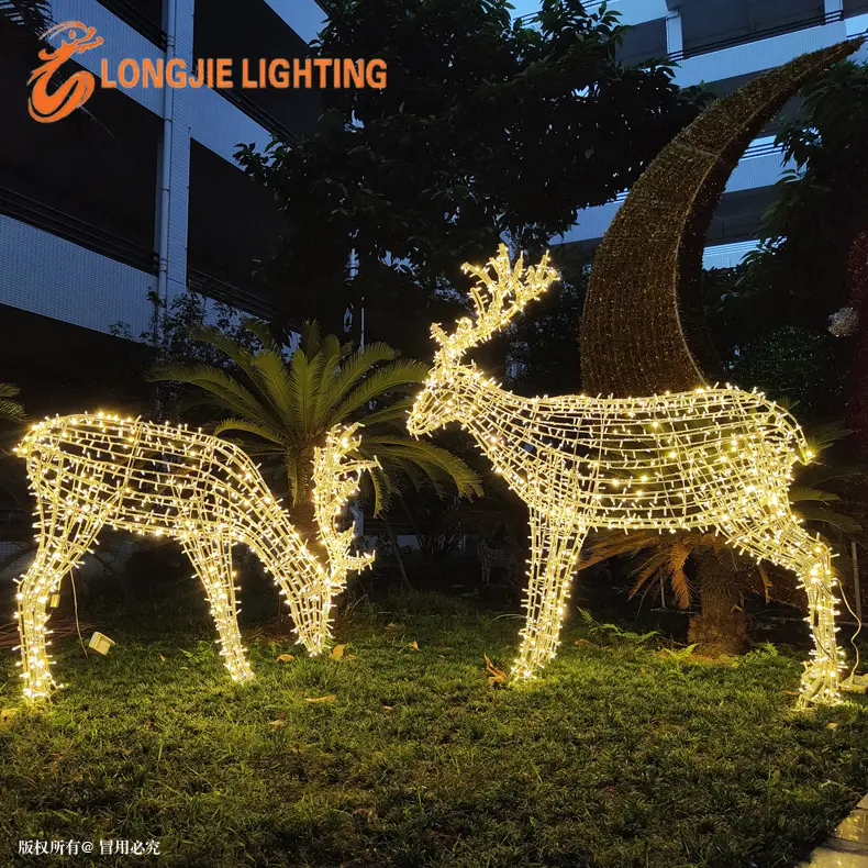 L:2.0M L:1.5M led extérieur grand motif de noël décor lumière de traîneau de renne led 3d cerf éclairé décoration d'animal