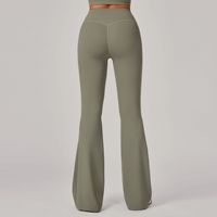 Pantalon de yoga évasé anti-rides invisible, taille haute, large, pour le sport, en Spandex/Nylon, séchage rapide et respirant