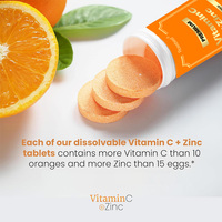 Complément alimentaire en comprimés effervescents sans sucre, saveur orange, 1000 mg de vitamine C et zinc, sodium et potassium, marque privée