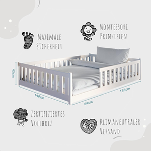 <span class=keywords><strong>Letto</strong></span> <span class=keywords><strong>da</strong></span> Terra per Bambini Kids Collective Montessori <span class=keywords><strong>140</strong></span> x 200 <span class=keywords><strong>cm</strong></span> con Protezione Anticaduta e Rete a Doghe - Product Image 4