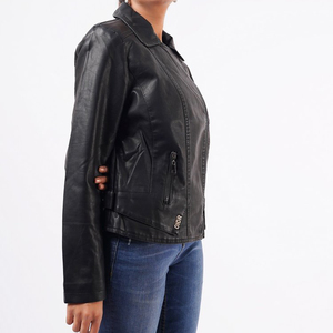 Chaqueta de Cuero PU para Mujer, Color Negro, Estilo Moderno, Cuello Camisero, Cierre de Cremallera - Product Image 5