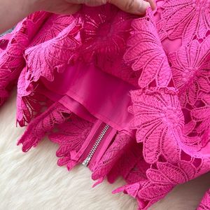 Women's Summer Short Flared Sleeve Shirt High Waist Half-body Skirt Premium Hollow <b>Crochet</b> Lace 2 Piece <b>Set</b> Fashion - Product Image 5