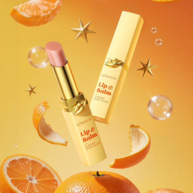 KORMESIC Custom logo Private Label 4g Moisturizing Wholesale Fruit Lipstick Hydrating Natural Orange Color Changing Lip Balm