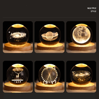 Boule de Cristal d'Art 3D Gravure Laser Système Solaire Boule de Verre Cristal Vierge Décoration de Bureau Maison Veilleuse avec Base LED