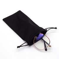 Sac à lunettes en microfibre noir, blanc et gris, doux, avec cordon de serrage, personnalisable avec logo, pour la vente en gros