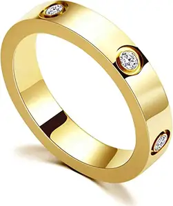 R.GEM. Love Friendship 18K Gold Silver Rose Plated Cubic Zirconia Stainless Steel Promise Ring Wedding Band