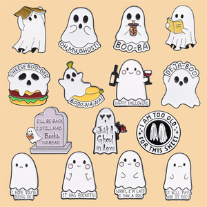 Insignes drôles d'argent liquide Épinglettes créatives de cerveau Halloween Blanc Terreur Série Fantôme Broche Accessoires - Product Image 5