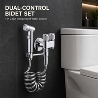 Ensemble de pulvérisation pour toilettes avec robinet d'angle à double sortie en acier inoxydable, robinet de bidet mural, douche écologique pour appartement et hôtel