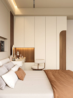 Ensemble de meubles de chambre à coucher minimaliste moderne : lit intégré, commode, coiffeuse et armoire de rangement avec grande capacité