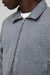 Giacca in Denim personalizzata da <span class=keywords><strong>uomo</strong></span> inverno Vintage Outdoor oversize Plus Size Varsity strass con strass <span class=keywords><strong>Jeans</strong></span> giacca in Denim per <span class=keywords><strong>uomo</strong></span> - Product Image 3