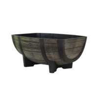 Pot Bunga Plastik PP Model Tong Wiski Besar Diameter 16 inci, Gaya Kayu, dengan Lubang Drainase, Tahan Lama, Ringan, untuk Rumah dan Taman
