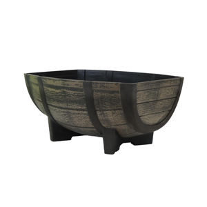 Grands pots à fleurs en forme de baril de whisky, pots en plastique, 16 pouces, 22 pouces, style bois, seau avec drainage, léger, pour le sol, la maison, l'intérieur - Product Image 1