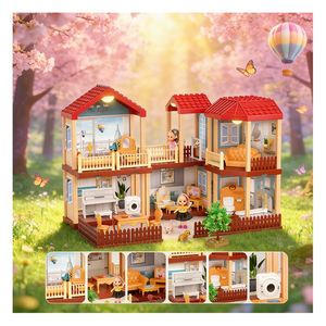Maison de poupée en plastique pour enfants avec meubles et accessoires, ensemble cadeau de villa de jeu d'imitation - Product Image 4