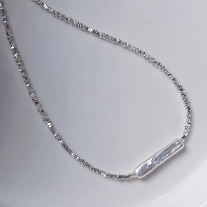 Collar de Plata Pura de Alta Gama para Mujer, Forma Geométrica, Perlas de Agua Dulce, Barras de Plata Trituradas, Pequeño Tael, Alta Calidad - Product Image 2