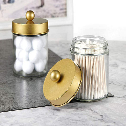 150ml 250ml 350ml Hot Sale Bathroom Sets Vanity Storage Organizer Set for Cotton Swab With Stainless Steel Lids