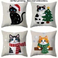Housses de coussin décoratives de Noël Kongyu Home Textiles, motif chat, pour l'hiver, lot de 4, pour canapé, fauteuil