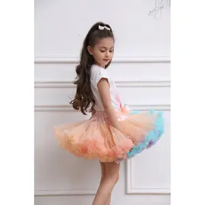 lz girl khaki rainbow mesh tutu skirt girl pink rainbow petti skirt