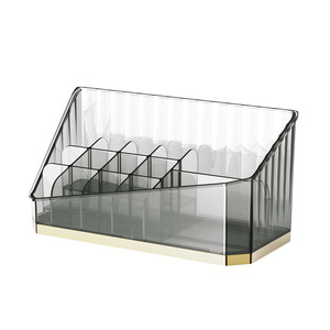 Boîte de rangement de cosmétiques de luxe avec compartiments pour rouges à lèvres, pinceaux de maquillage, organisateur de bureau, capacité de 1L, motif rayé - Product Image 1