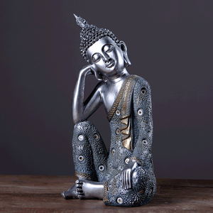 รูปปั้นพระพุทธรูปสำหรับตกแต่งบ้านงานประดิษฐ์ทำจากเรซินสีเงิน - Product Image 5