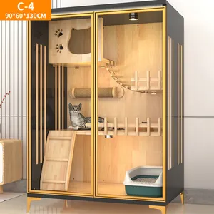 Pabrik dalam ruangan kucing Villa sarang tempat tidur hewan peliharaan kandang kucing Showcase Cattery kayu rumah kucing