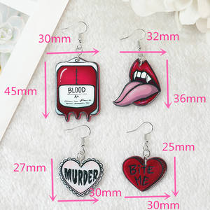 महिलाओं के आभूषणों के लिए 1 जोड़ी हेलोवीन ड्रॉप इयररिंग्स ब्लड हार्ट बाइट मी ऐक्रेलिक खौफनाक उपहार - Product Image 6