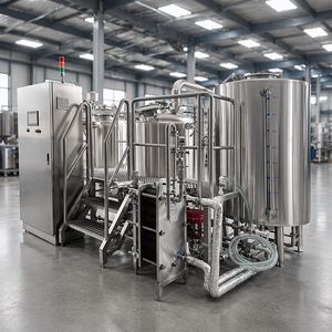 <span class=keywords><strong>Machine</strong></span> de brassage de <span class=keywords><strong>bière</strong></span> automatique à 4 cuves en acier inoxydable, contrôlée par PLC, chauffée à la vapeur, 400L - Product Image 1
