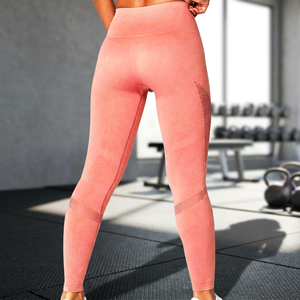 <b>Pink</b> High Waist Seamless Yoga <b>Leggings</b> Ribbed Workout Pants Breathable Stretch Fitness Trousers for <b>Gym</b> Running - Product Image 5