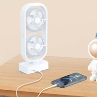 Ventilateur exclusif à double tour à distance rotatif au sol à double tête 10000mAh ventilateur de table de batterie externe rechargeable USB électrique avec lumières LED