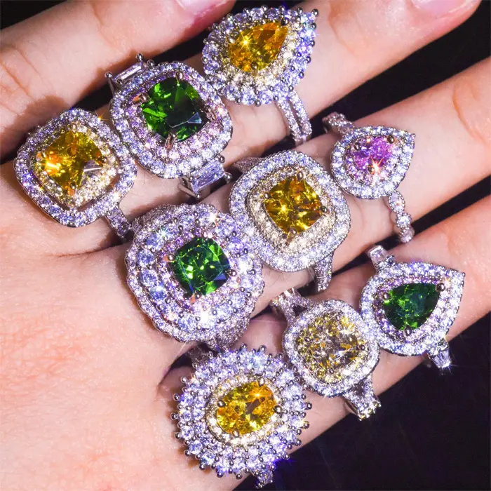 Moissanite anéis joias, mulheres luxo zircônia cúbica diamante anéis de casamento noivado para mulheres dia dos namorados