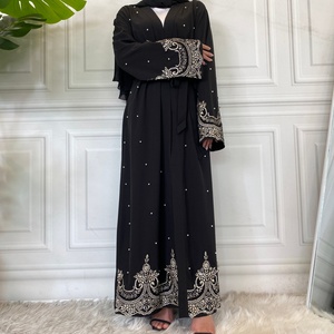1684# Black Abaya Dubai Beads Diamond Crown Embroidered Abayas Muslim Women Collection - Product Image 3
