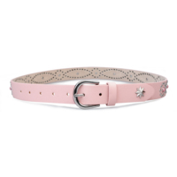 Ceinture de femme style Western en similicuir rose, décorée de clous, perles et rivets métalliques, avec boucle ardillon à accent étoile métallique