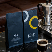 Sachet d'emballage pour café, pochette à huit soudures latérales pour grains de café, qualité alimentaire, imprimé sur mesure, fermeture éclair refermable et valve de dégazage