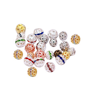 Hollowed Out Rhinestone Ball Spacer <b>Beads</b> Round Metal Plated For Bracelet Making DIY Jewelry Accessories - Product Image 5