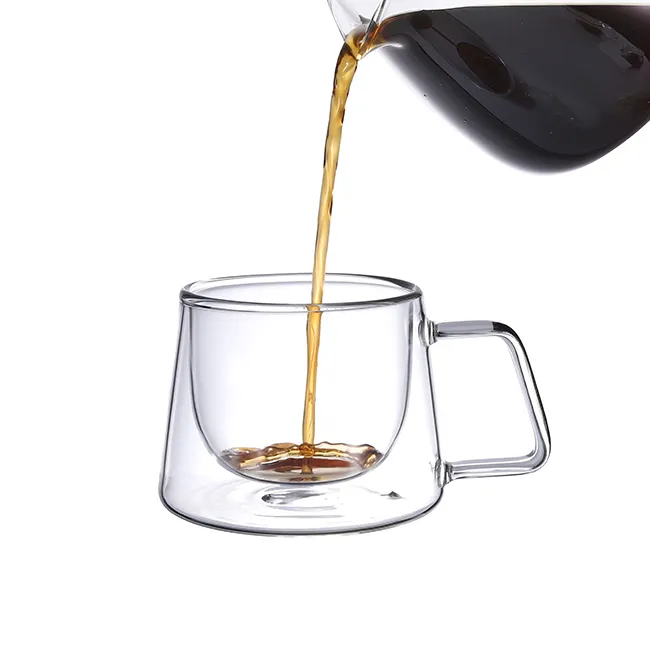 Chiaro Borosilicato Tazze di Caffè Isolamento Termico A Doppia Parete di Vetro latte Espresso Tazza di Caffè Con La Maniglia