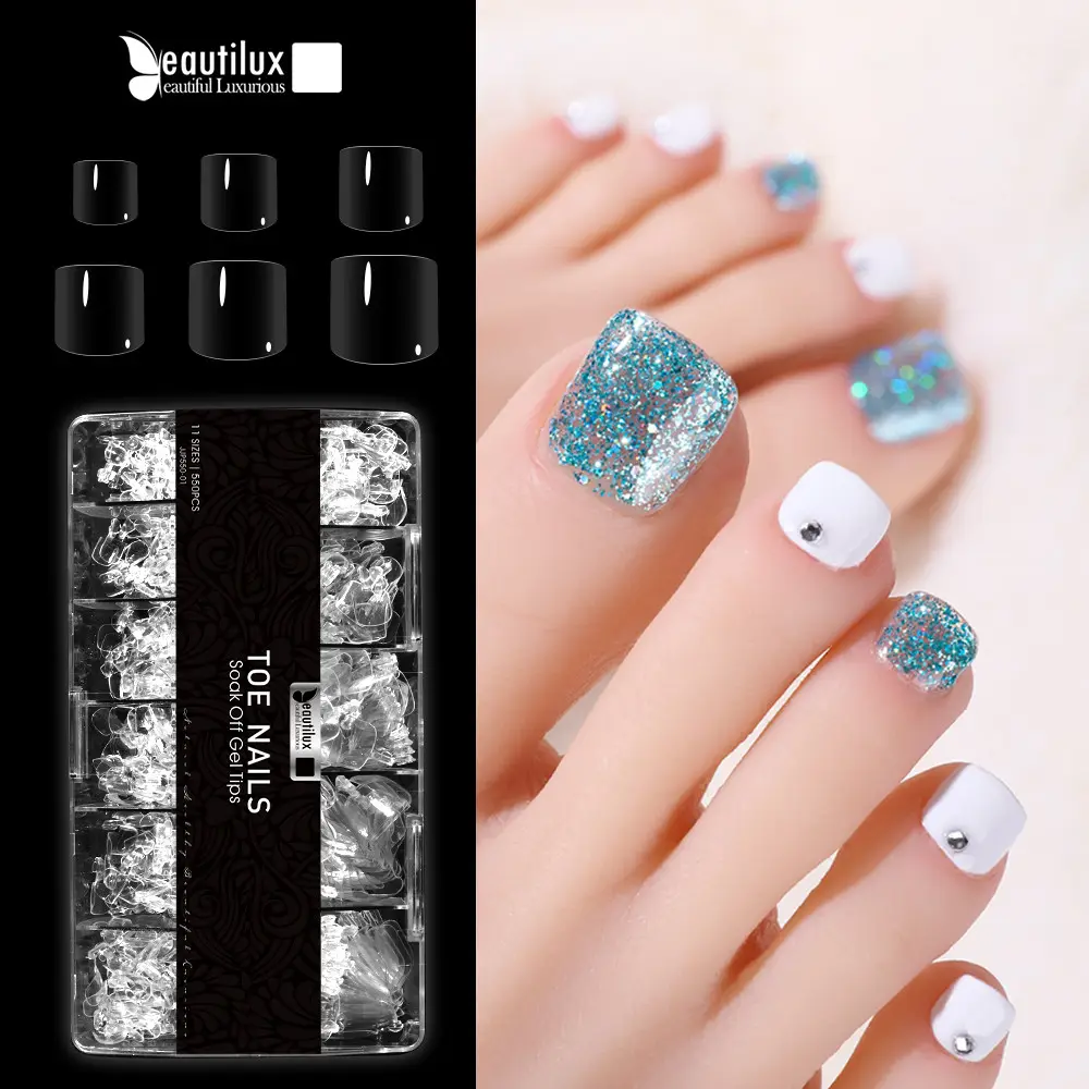 Beautilux Toe Nails 550pcs/boxSquare False Toe Nails Tips Full Cover Printed Toenail Toe Press On Nails