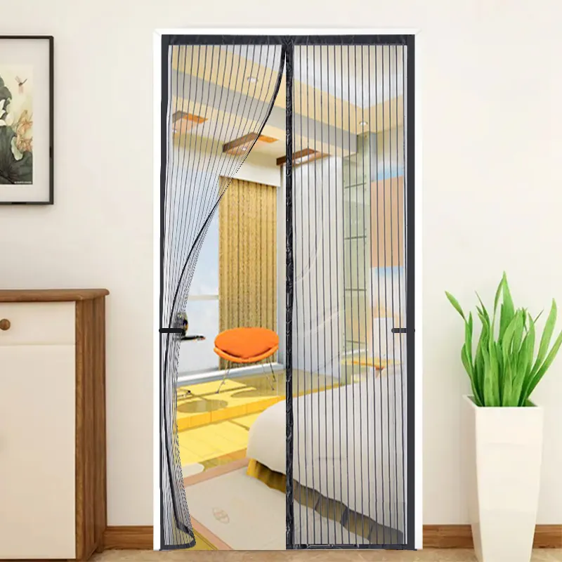 New Design Summer Magnetic Mesh Screen Door Anti Mosquito Door Net curtain with Full Frame Hook loop And Top Lace